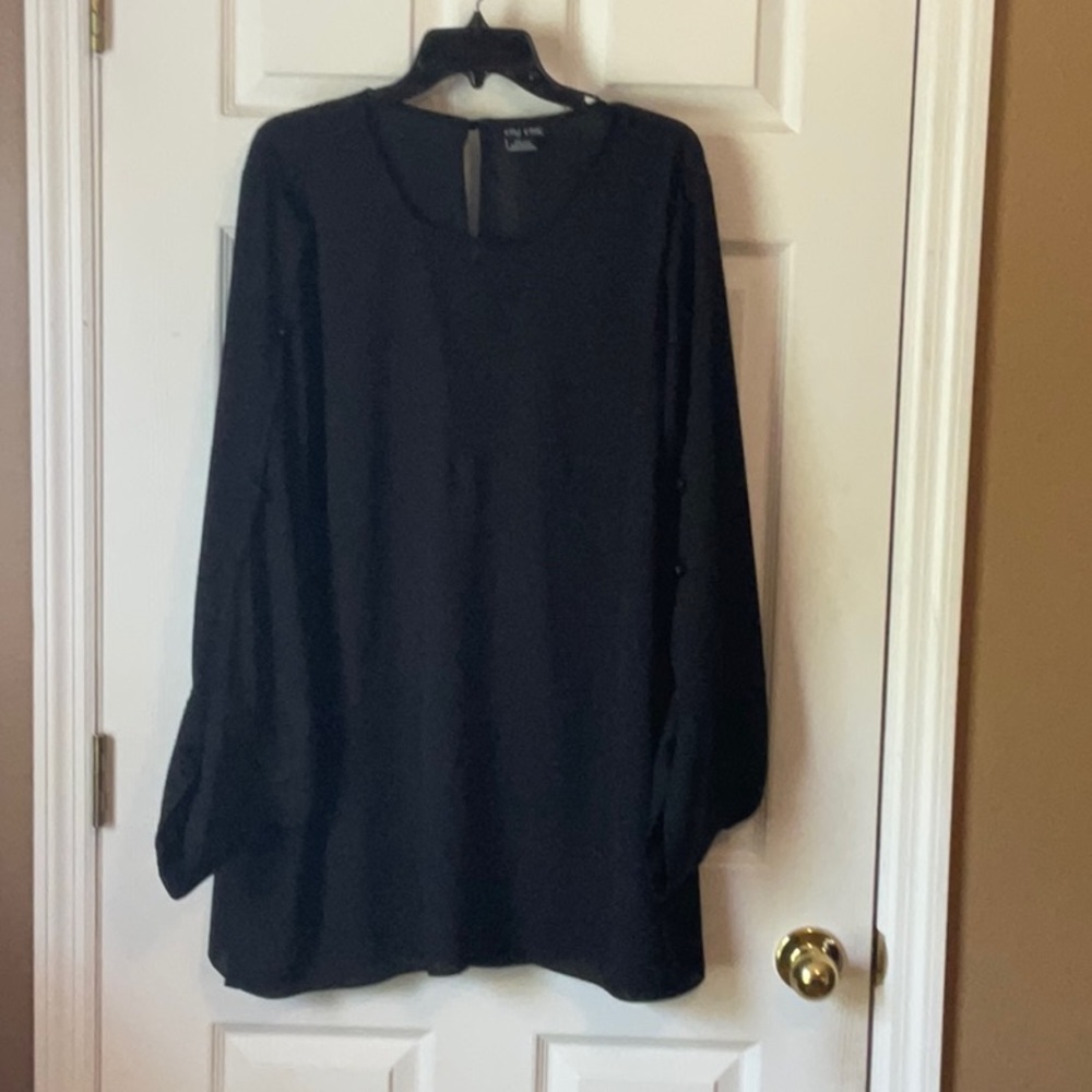 City Chic Black Sheer Minimalist Ballon Sleeves Plus Size Top Size XXL (24)